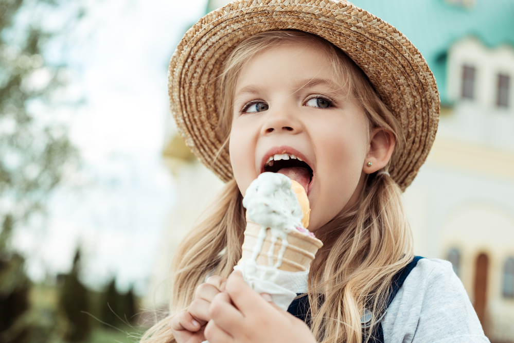 girl eating ice cream and dessert