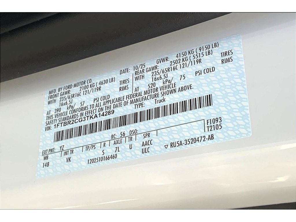 2026 Ford Transit Van EL T-250 Med Roof Slide Base