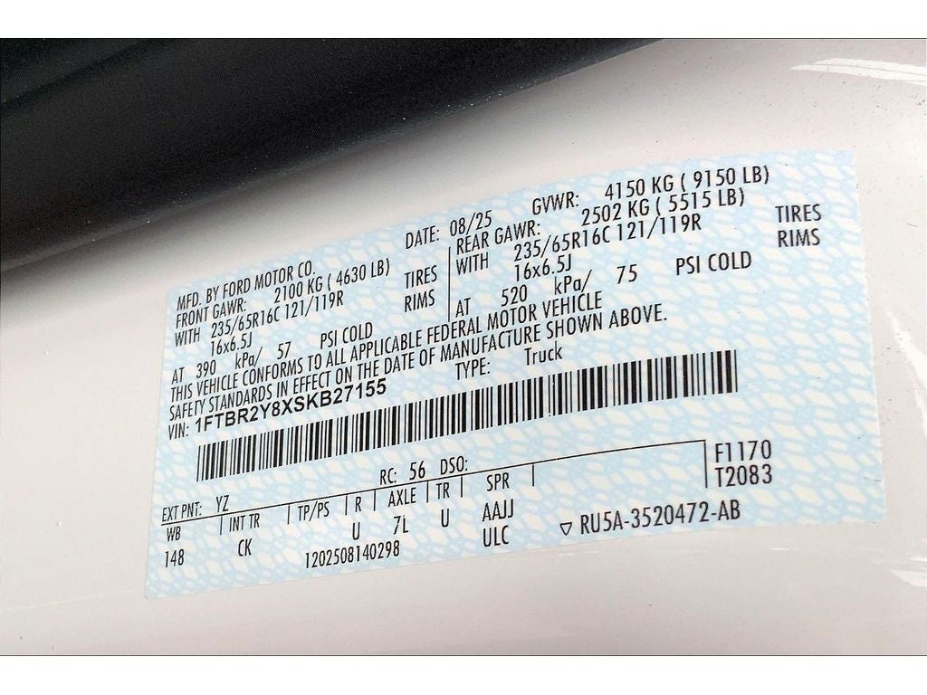 2025 Ford Transit Van T-250 Low Roof Slide Base